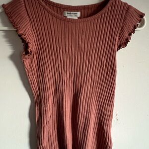 Haute Hippie Rust Ribbed Ruffle Sleeve Tank Top